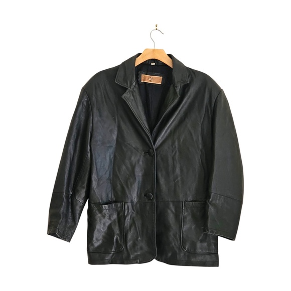 Vintage Black Genuine Leather Blazer Jacket – Men’s Size 42 L - Picture 2 of 7